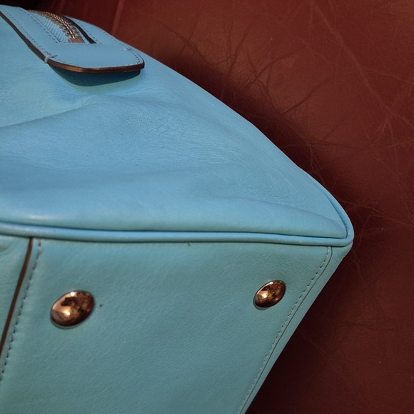 EUC 🌟 LN 🐦 COACH 🐦 HALEY (13') Leather PERFORATED Satchel 💙 ROBIN & BURGUNDY - Picture 9 of 15